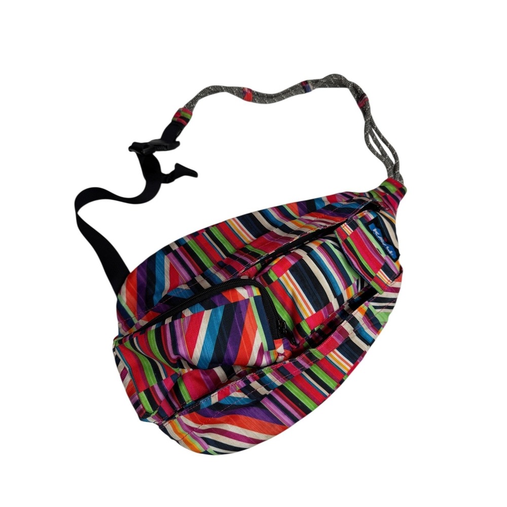 KAVU Rope Bag Sling Crossbody Backpack | Rainbow‎ Diagonal Stripe Canvas | EUC